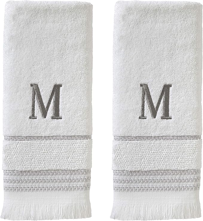 SKL Home Casual Monogram Hand Towel (2-Pack), M, 16x26, White