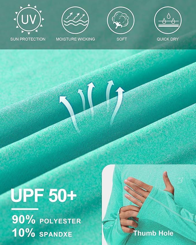 Roadbox Mens UPF 50+ Fishing Shirts, Long Sleeve UV Sun Hoodie, Hiking Running Swim Athletic Workout Shirt