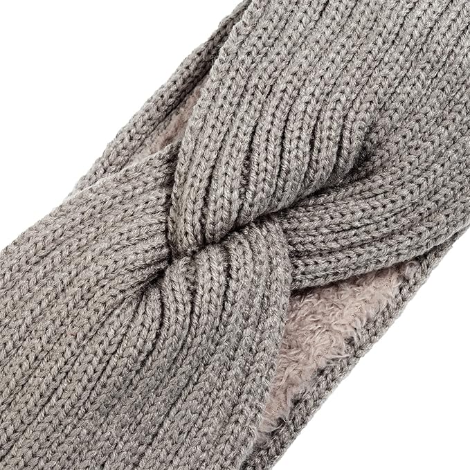 AQOKKA Knit Winter Headbands for Women Fuzzy Wool Fleece Lined Ear Warmers Elastic Turban Crocheted Head Wrap Winter Accessories for Women Cold Weather