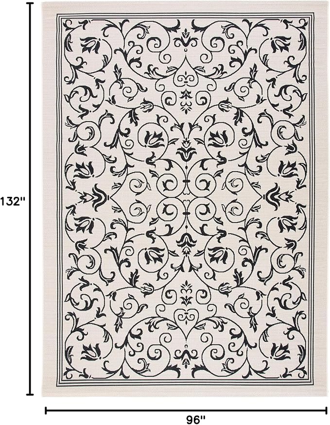 SAFAVIEH Courtyard Collection 8' x 11' Black / Sand CY2098 Scroll Indoor/-Outdoor-Waterproof Easy-Cleaning Patio Backyard Mudroom Area-Rug