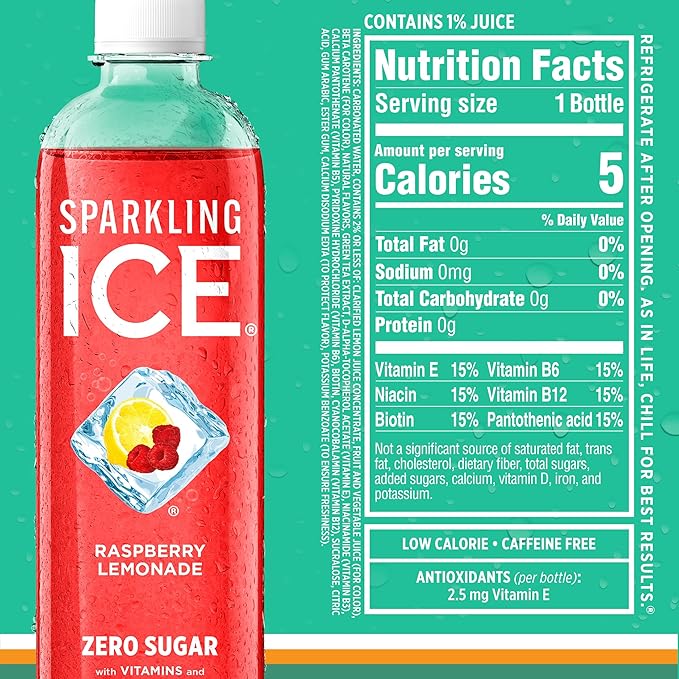 Sparkling Ice Lemonade Variety Pack, Zero Sugar Sparkling Water, with Vitamins and Antioxidants, 17 fl oz, 12 count (Lemonade Flavors: Classic, Raspberry, Peach & Berry)