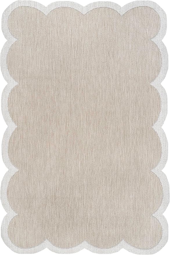 JONATHAN Y Cottage Two-Tone Scalloped Indoor Outdoor Area Rug 8X10 Beige/Cream, Alice Classic for Backyard, Patio, Porch, Easy-Cleaning, High Traffic, Pet-Friendly, Non-Shedding (SHP103A-8)