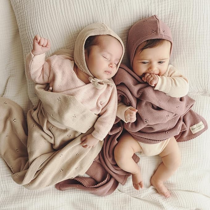 Organic Pointelle Baby Blanket + Hat Gift Set for Boys & Girls - 100% Soft Luxury Cotton Swaddle Blanket + Bonnett Registry for Newborns & Infants (Oatmeal + Hat)
