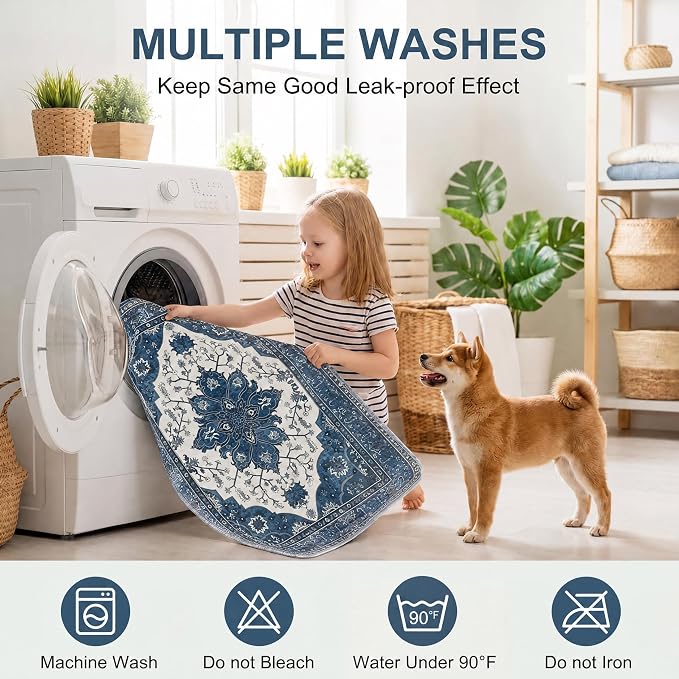 Washable Pee Pads for Dogs,Great Urine Absorbent Reusable Puppy Training Pads,Waterproof,Leak-Proof & Non-Slip Potty Pads for Whelping,Crate,Playpen,Bed.(Dark Navy Floral,24"x36")