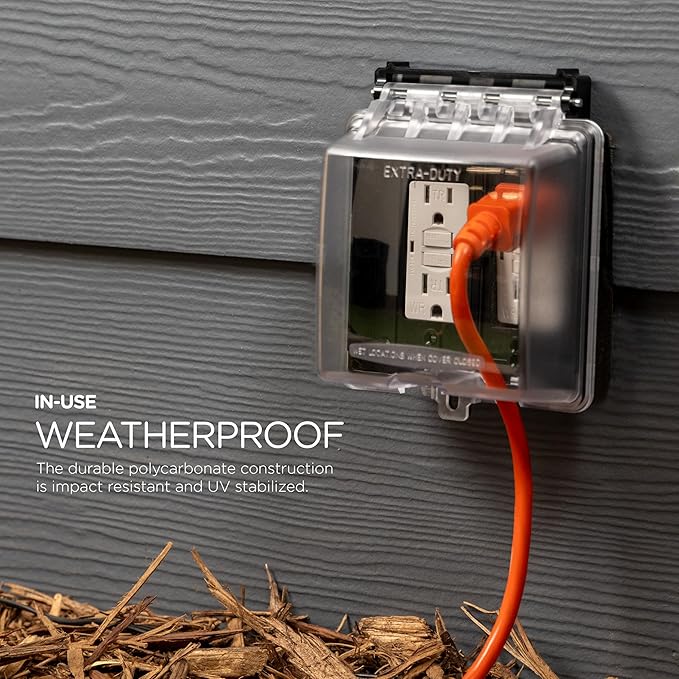 UltraPro Outdoor Electrical Outlet Cover, Dual Gang Outdoor Outlet Cover Weatherproof Enclosure, Rated for Wet Locations, Outdoor Electrical Box Waterproof Plug Covers, Black, 82614-T1