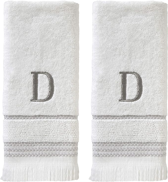 SKL Home Casual Monogram Hand Towel (2-Pack), D, 16x26, White
