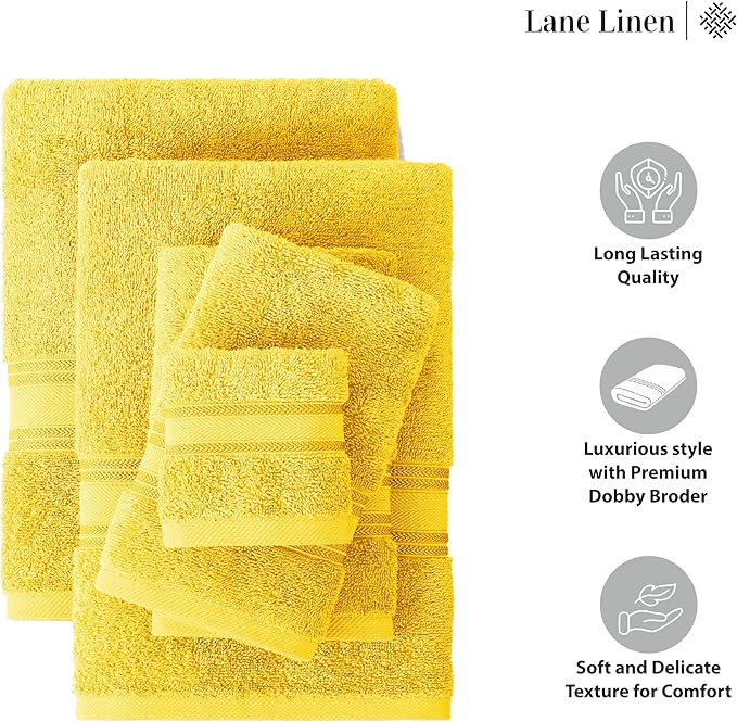 LANE LINEN 12 Pack Towels for Bathroom – 100% Ring-Spun Cotton, 4 Bath, 4 Hand & 4 Wash Cloth, Zero Twist Soft Towels, Oeko Tex Certified Hotel Quality Towel, Easy to Wash – Mimosa