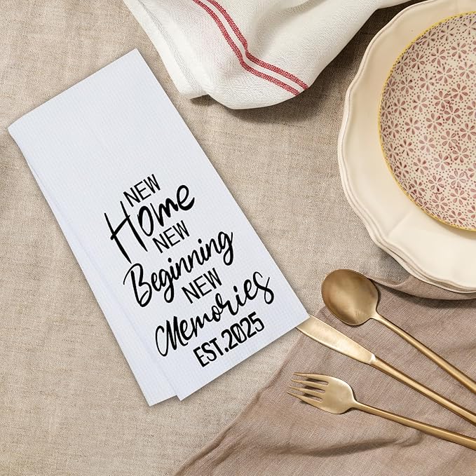 Kitchen Towels Housewarming Gifts for Friends,New Home New Memories Kitchen Tea Towels Gifts for Homeowners (24 x 16 in)