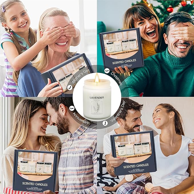 Long Lasting Soy Candles for Home, 4 Pack Scented Candle Gift Set, Natural Aromatherapy Candles with Relaxing Scents, Holiday & Christmas Gifts for Women