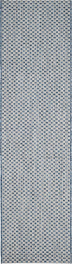 SAFAVIEH Washable Rug Outdoor Courtyard Collection - 2'3" x 10' Runner, Blue & Light Grey, Non-Shedding & Easy Cleaning, Ideal for Patio, Entryway, Mudroom, Hallway, Kitchen (CY8653-36821)