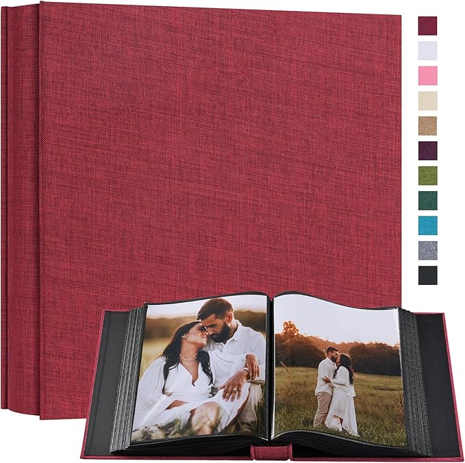potricher Small 8x10 Photo Album 160 Pockets Linen Cover Large Capacity Picture Book for Family Wedding Anniversary and Baby (Red)