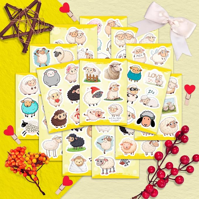100Pcs Sheep Stickers for Scrapbooking - Sheep Gifts, Party Supplies - Lamb & Farm Animal Stickers - Gift for Women & Men