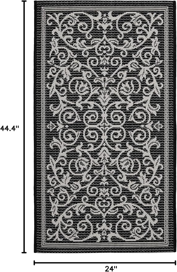 SAFAVIEH Washable Rug Outdoor Courtyard Collection - 2' x 3'7", Black & Sand, Non-Shedding & Easy Cleaning, Ideal for Patio, Front Door, Entryway, Doormat (CY2098-3908)