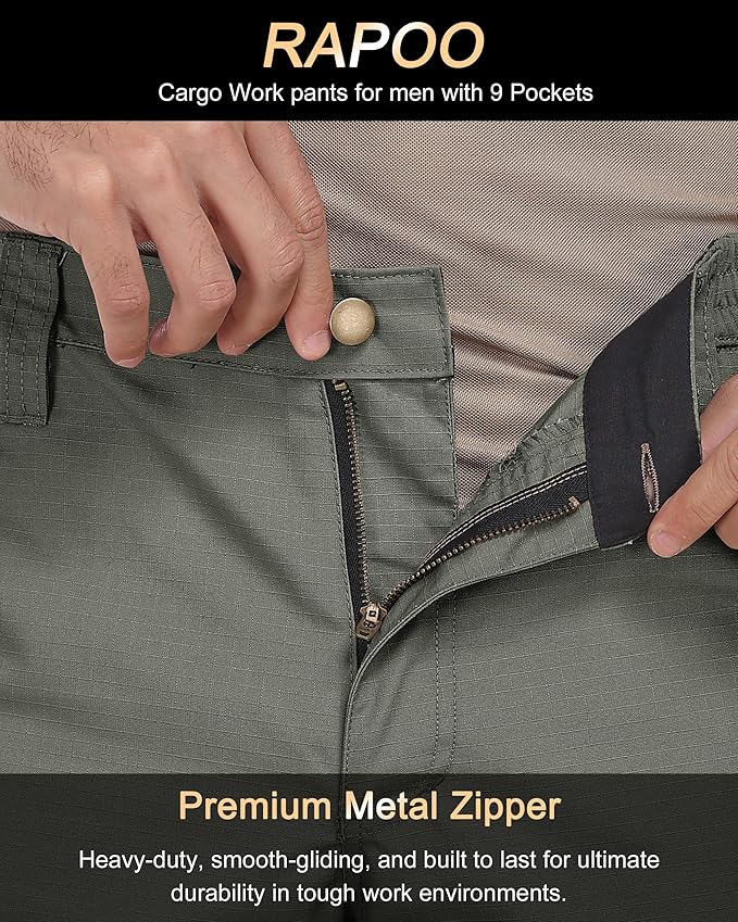 Rapoo Ripstop Water Resistant Cargo Tactical Pants for Men EDC Hiking Work Military Army Pants with 9 Pockets