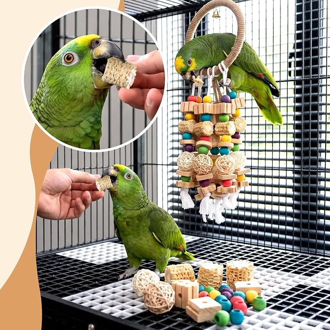 Parrot Chew Toys for Medium & Large Birds (Such as Macaws, African Grey Parrots, and Various Amazon Parrots). The Colorful, Natural Wooden Cage Parrot Toys for Large Birds.