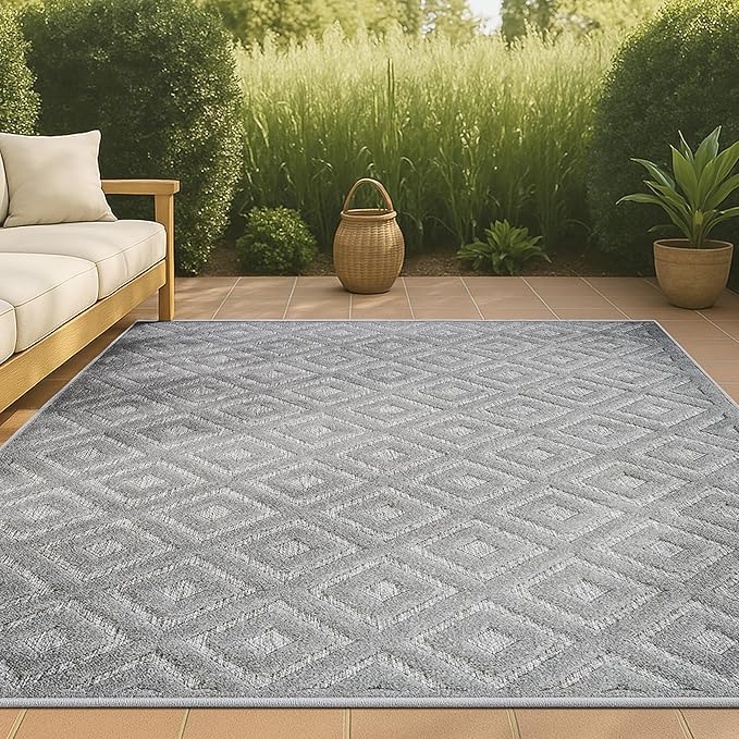 JONATHAN Y Diamond Trellis Indoor Outdoor Area Rug 3X5 Light Gray, Portmany Neutral for Backyard, Patio, Porch, Easy-Cleaning, High Traffic, Pet-Friendly, Non-Shedding (IBZ104C-3)