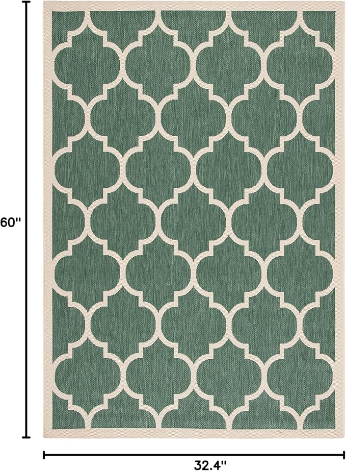 SAFAVIEH Courtyard Collection 2'7" x 5' Dark Green/Beige CY6914 Trellis Indoor/ Outside Waterproof Easy cleansingPatio Backyard Mudroom Area Mat