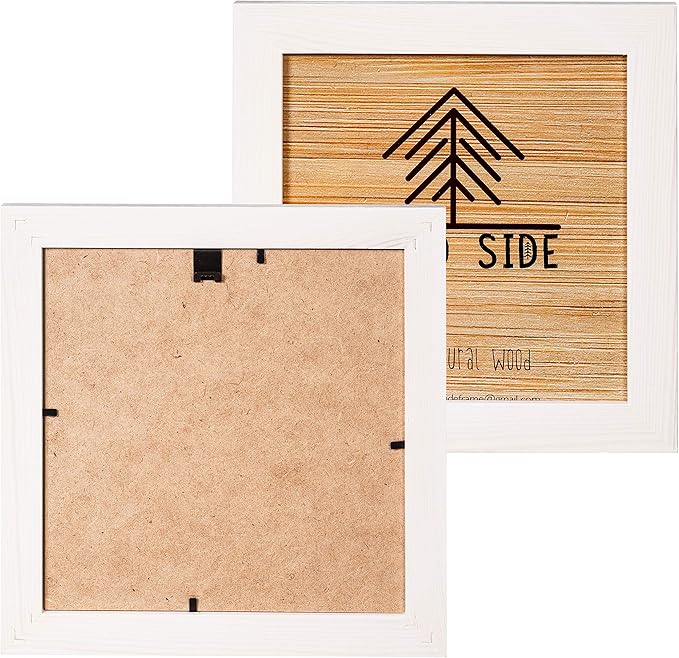 Rustic Wooden Square Picture Frames 8x8 - Set of 2-100% Natural Solid Eco Wood with Real Glass for Wall Mounting and Tabletop Photo Frame - White