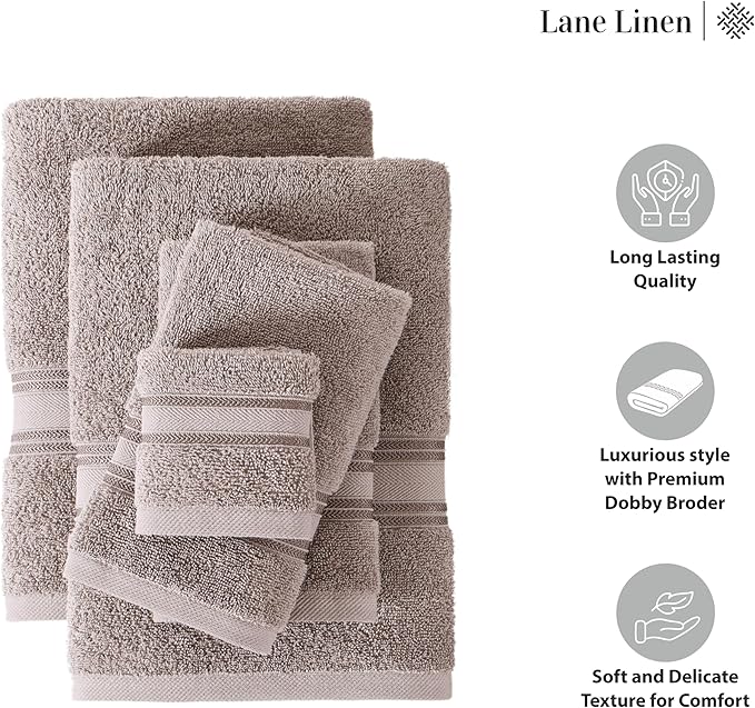LANE LINEN 100% Ring-Spun Cotton Towels Set 18 – Zero Twist, 6 Bath Towels, 6 Hand Towel & 6 Washcloths, Stays Plush After Washes, Ideal for Spa, Hotel & Family Bathrooms, Highly Absorbent – Platinum