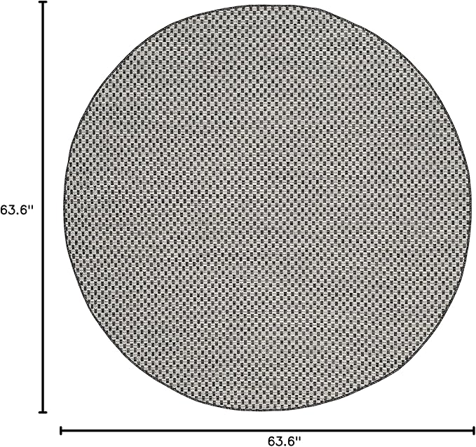 SAFAVIEH Washable Rug Outdoor Courtyard Collection - 5'3" Round, Black & Light Grey, Non-Shedding & Easy Cleaning, Ideal for Patio, Backyard, Mudroom (CY8653-37621)