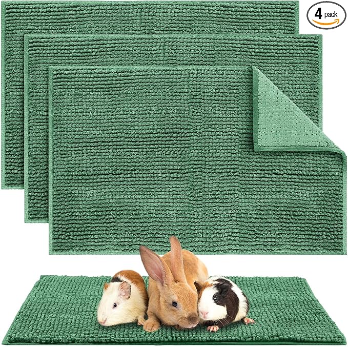 Amylove 4 Pcs Guinea Pig Cage Liner 16 x 24 Inch Washable Chenille Pee Pads Pet Dog Cat Bedding Training Mat Reusable for Small Animals Puppy Bunny Hamster Chinchilla