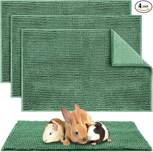 Amylove 4 Pcs Guinea Pig Cage Liner 16 x 24 Inch Washable Chenille Pee Pads Pet Dog Cat Bedding Training Mat Reusable for Small Animals Puppy Bunny Hamster Chinchilla