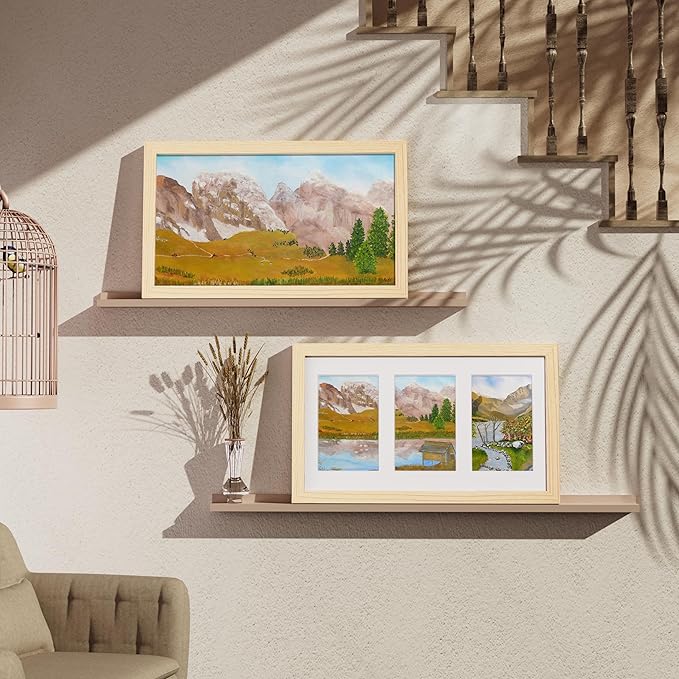 Vittanly 8x14 Picture Frames Collage Wall Decor, Displays 3Pcs 4x6 Pictures with Mat or 1Pcs 8x14 without Mat, Collage Picture Frame for Horizontal or Vertical Display, Nature Wood, 1 Pack