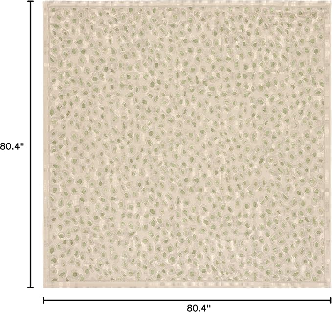 SAFAVIEH Washable Rug Outdoor Courtyard Collection - 6'7" Square, Beige & Green, Non-Shedding & Easy Cleaning, Ideal for Patio, Backyard, Mudroom (CY6104-45312)