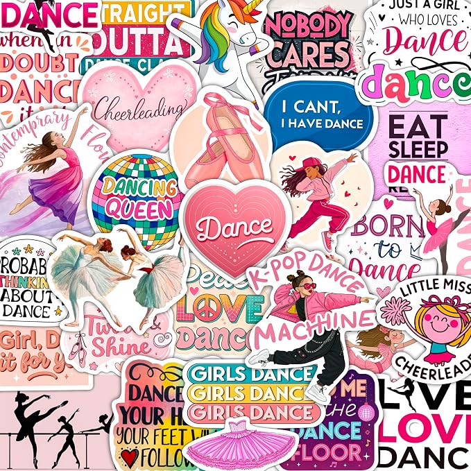 100Pcs Dance Stickers for Water Botlle, for Scrapbooking - Dancer Stickers - Gifts for Dancer - Dance Party Supplies - Gift for Women & Men