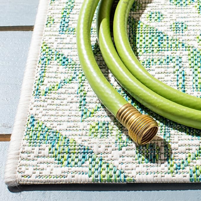 SAFAVIEH Washable Rug Outdoor Courtyard Collection - 2'3" x 5', Ivory & Green, Non-Shedding & Easy Cleaning, Ideal for Patio, Front Door, Entryway, Mudroom, Doormat (CY8734-55712)