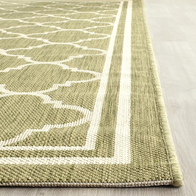 SAFAVIEH Washable Rug Outdoor Courtyard Collection - 7'10" Square, Green & Beige, Non-Shedding & Easy Cleaning, Ideal for Patio, Backyard, Mudroom (CY6918-244)
