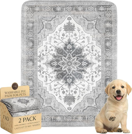 Washable Pee Pads for Dogs,Great Urine Absorbent Reusable Puppy Training Pads,Waterproof,Leak-Proof & Non-Slip Potty Pads for Whelping,Crate,Playpen,Bed.(Gray Floral,18"x24")