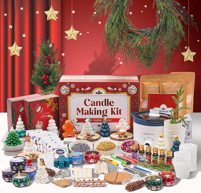 DIY Christmas Candle Making Kit, Make Your Own Scented Candles at Home with Wax Melter, Festive Molds, Soy Wax & Fragrances, All-in-One Wax Melts Kit for Holiday Crafting & Gifting