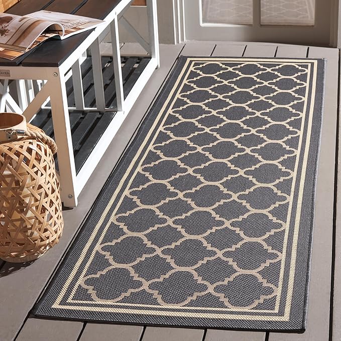 SAFAVIEH Washable Rug Outdoor Courtyard Collection - 2'3" x 20' Runner, Anthracite & Beige, Non-Shedding & Easy Cleaning, Ideal for Patio, Entryway, Mudroom, Hallway, Kitchen (CY6918-246)