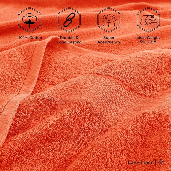 Lane Linen 100% Mercerized Cotton Bathroom Towel Set - 16 Pieces - Fluffy, Super Soft & Highly Absorbent - 4 Bath Towels, 8 Washcloths, 4 Hand Towels - RingSpun, Double Sided Cotton Terry - Tiger Lily