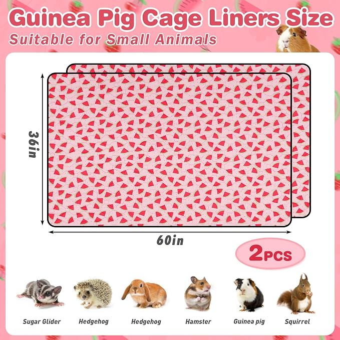 2 PCS Guinea Pig Cage Liner, Reusable Waterproof Guinea Pig Liner, Washable Small Animals Bedding, Super Absorbent Pet Pee Pads Guinea Pig Mats, Rabbit Mats for Cages (36 * 60 inch)