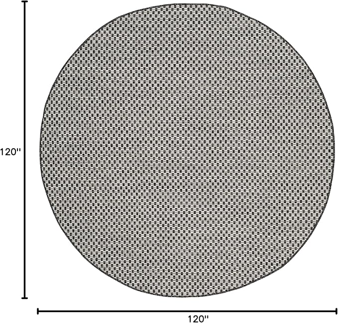 SAFAVIEH Washable Rug Outdoor Courtyard Collection - 10' Round, Black & Light Grey, Non-Shedding & Easy Cleaning, Ideal for Patio, Backyard, Mudroom (CY8653-37621)