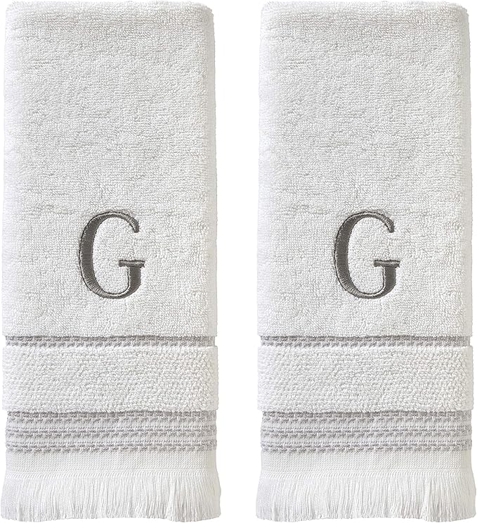 SKL Home Casual Monogram Hand Towel (2-Pack), G, 16x26, White