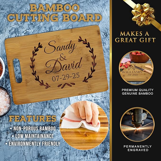 My Personal Memories Personalized Couples Wedding Gift - Custom Engraved Bamboo Wooden Cutting Board (Custom Personalized)
