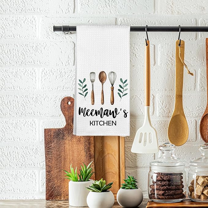 Meemaw's Kitchen Towels, Meemaw Grandma Christmas Birthday Gifts Hand Towels for Grandma from Grandkids, Rustic Farmhouse Decorative Tea Dish Towels for Room Mother's Day Decor 16x24 in