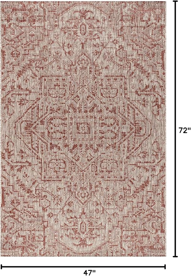 JONATHAN Y Boho Medallion Indoor Outdoor Area Rug 4X6 Red/Taupe, Estrella Textured Weave for Backyard, Patio, Porch, Easy-Cleaning, High Traffic, Pet-Friendly, Non-Shedding (SMB105A-4)