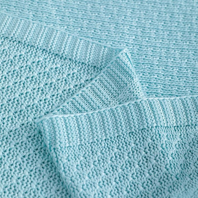NTBAY Cable Knit Cooling Bed Blanket, Soft and Breathable Oversized Twin Bed Blanket 60x80 Inches Made from Rayon Derived from Bamboo for Bedroom, Travel, Blue