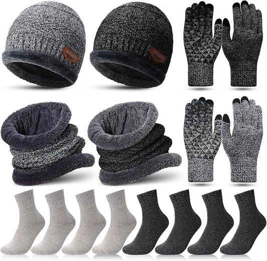 10 Pieces Winter Hat Beanie Scarf Touch Screen Gloves and Sock Set Slouchy Knit Skull Cap Beanies Fleece Lining Neck Warmer