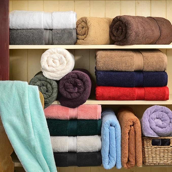 BLUENILEMILLS BNM Egyptian Cotton 6-Piece Towel Set, Includes 6 Face Towels, Attached Loop for Easy Hanging and Storage, Hotel Quality, Perfect for Bathroom, Gym, Shower Space, or Spa, Stone