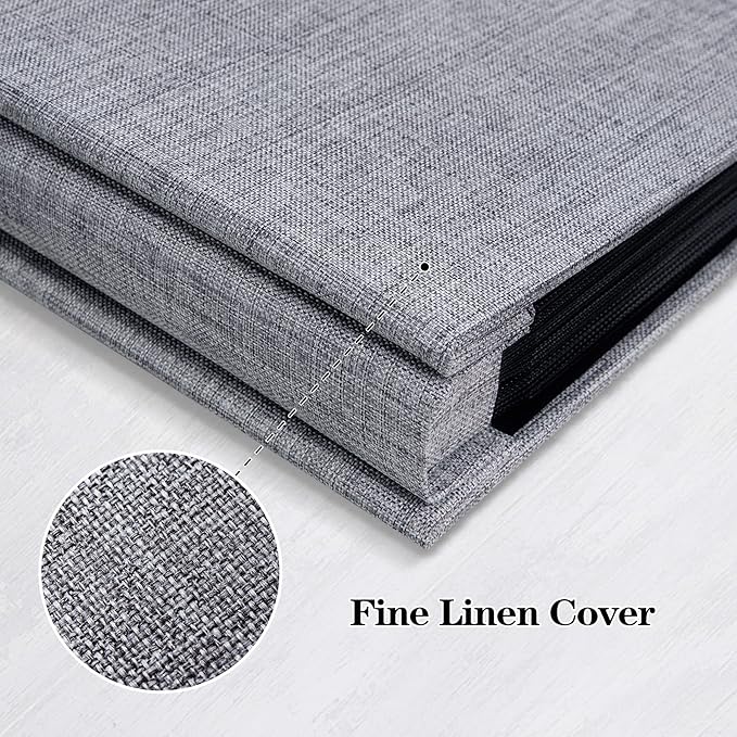 Mublalbum Small Photo Album 4x6 100 Photos Linen Cover Picture Book with Horizontal Pockets for Family Wedding Baby and Anniversary (Gray)