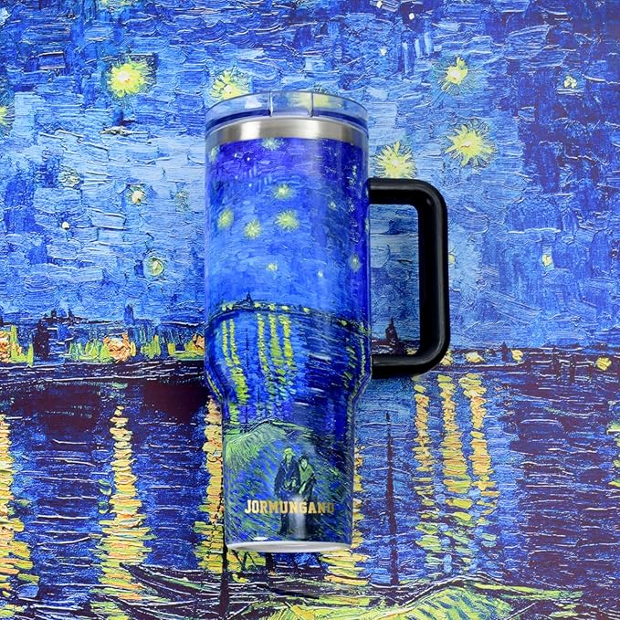Jormungand 40 oz Tumbler with Handle and Straw, Vacuum Insulated Stainless Steel Cup & Water Bottle, Leakproof Lid, BPA-Free, Cup Holder Friendly for Travel, Keeps Drinks Hot & Cold Starry Night 2
