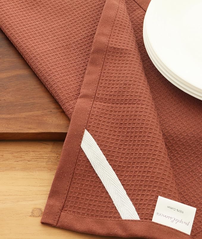 PurpleEssences Rust Waffle Weave Kitchen Towel, 100% Cotton, 15x25 Inches, with Hanging Loop Ultra Soft Absorbent Quick Drying Dish Cloth, Tea and Hand Towels, 6 Pack - Christmas Holiday Winter - Rust