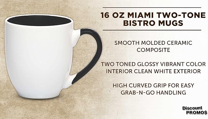 DISCOUNT PROMOS Bistro Style Large Coffee Mugs 16 oz. Set of 10, Bulk Pack - Perfect for Coffee, Tea, Espresso, Hot Cocoa, Other Beverages - Black