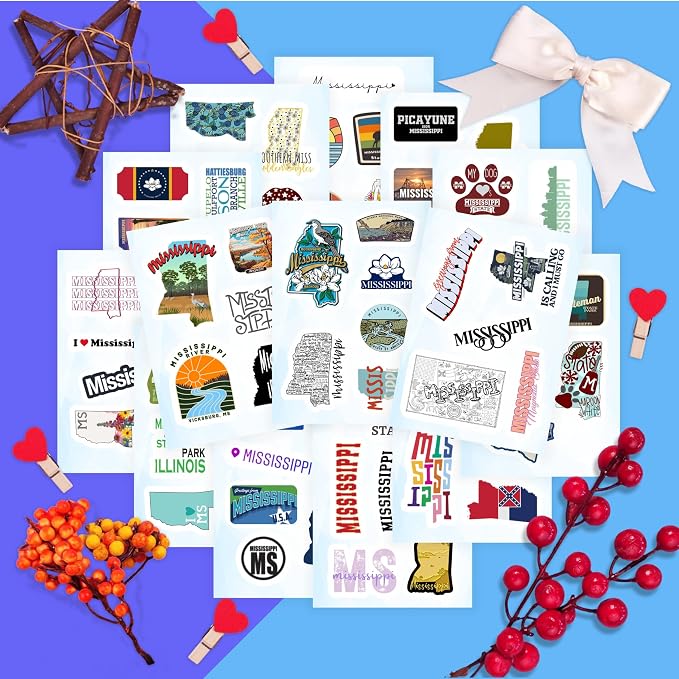 100Pcs Mississippi State Stickers for Water Bottle and Laptop - State Souvenirs, Decorations & Gifts, Waterproof Vinyl Decals, Gifts for Women & Men