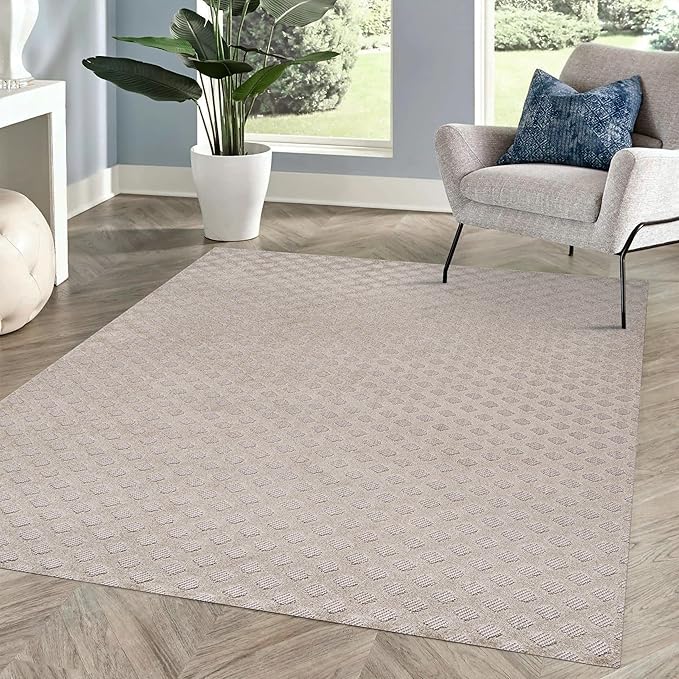 JONATHAN Y Mini-Diamond Trellis Indoor Outdoor Area Rug 8X10 Beige, Rabat High-Low Pile for Backyard, Patio, Porch, Easy-Cleaning, High Traffic, Pet-Friendly, Non-Shedding (SBH101A-8)
